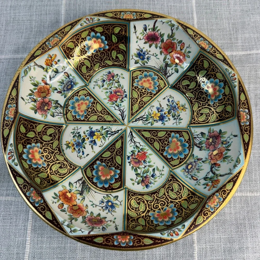 VTG 1971 Daher Decorated Ware Floral Metal Tin Bowl Trinket Tray Key Purse Bowl‎